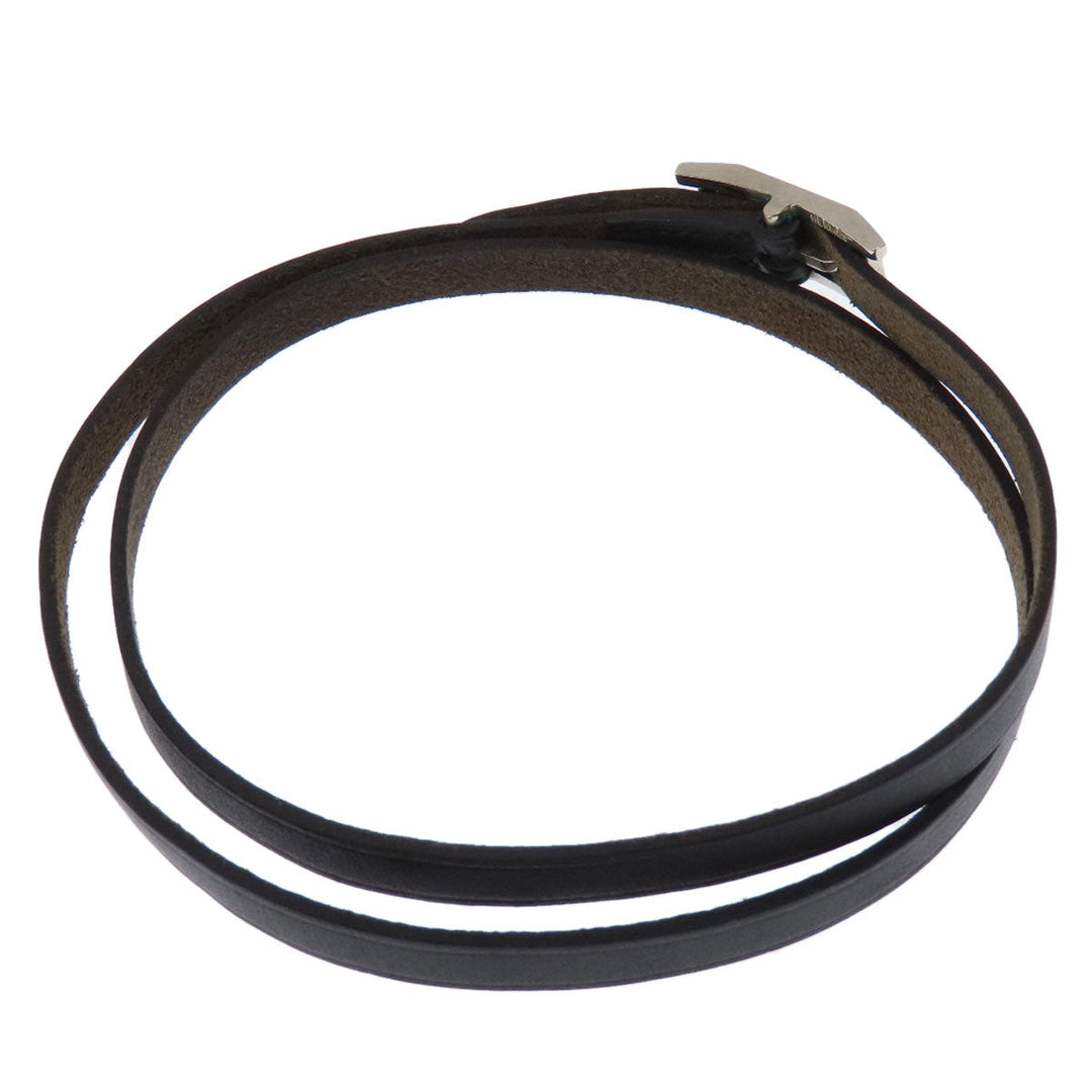 HERMES Necklace Leather, Metal black Apichoker Women Used Authentic