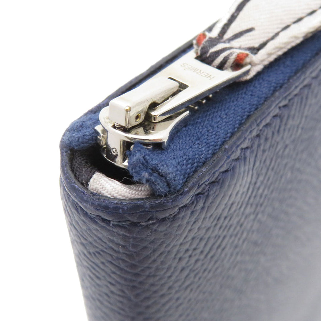 HERMES Long Wallet Purse Epsom Navy ASAP Silk In Long Epsom mens(Unisex) Used Authentic