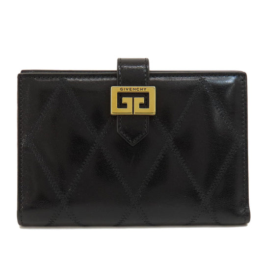 Givenchy Bifold Wallet leather black logo Women Used Authentic