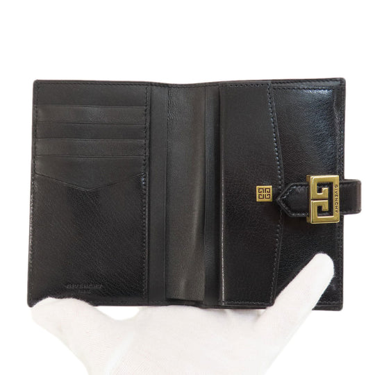 Givenchy Bifold Wallet leather black logo Women Used Authentic