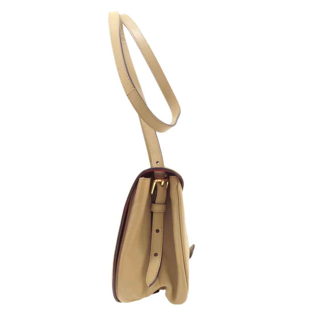 BURBERRY Shoulder Bag leather beige Simple design Women Used Authentic