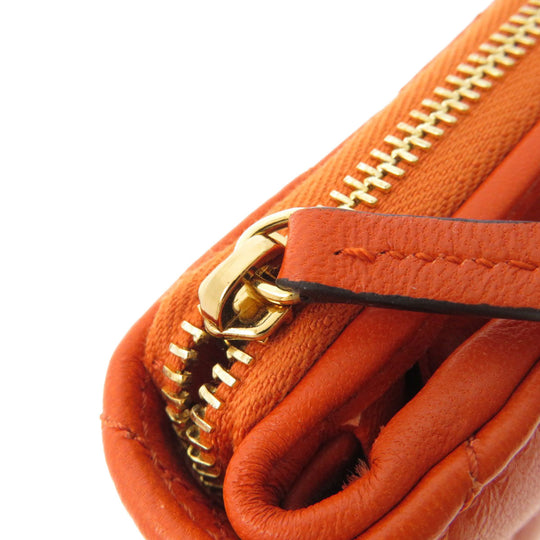VERSACE Bifold Wallet Calfskin Orange logoMetal Women Used Authentic