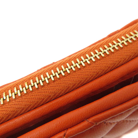 VERSACE Bifold Wallet Calfskin Orange logoMetal Women Used Authentic