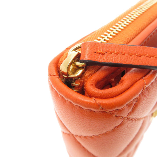 VERSACE Bifold Wallet Calfskin Orange logoMetal Women Used Authentic