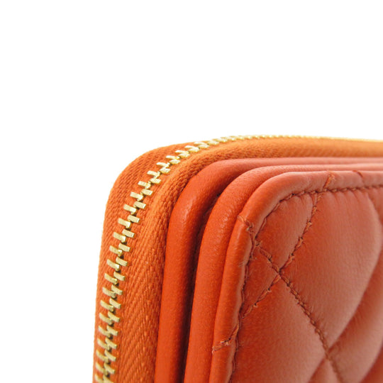 VERSACE Bifold Wallet Calfskin Orange logoMetal Women Used Authentic