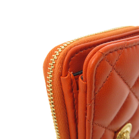 VERSACE Bifold Wallet Calfskin Orange logoMetal Women Used Authentic