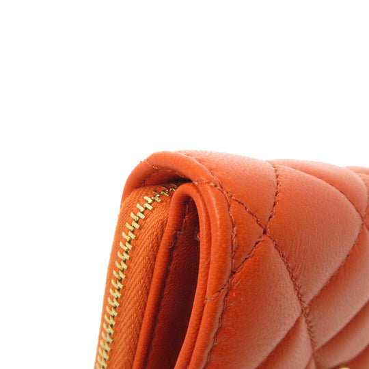 VERSACE Bifold Wallet Calfskin Orange logoMetal Women Used Authentic