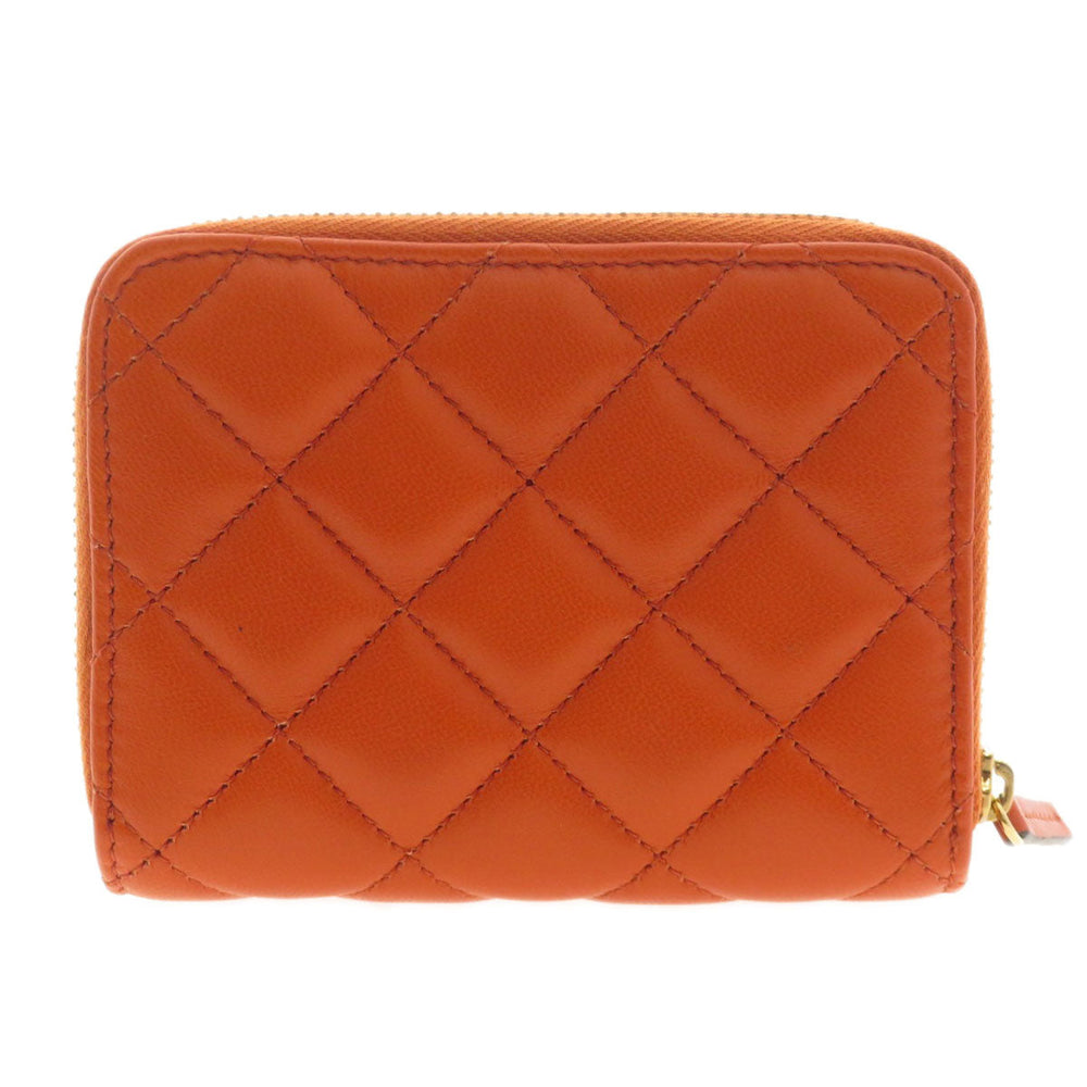 VERSACE Bifold Wallet Calfskin Orange logoMetal Women Used Authentic