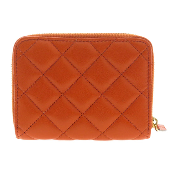 VERSACE Bifold Wallet Calfskin Orange logoMetal Women Used Authentic