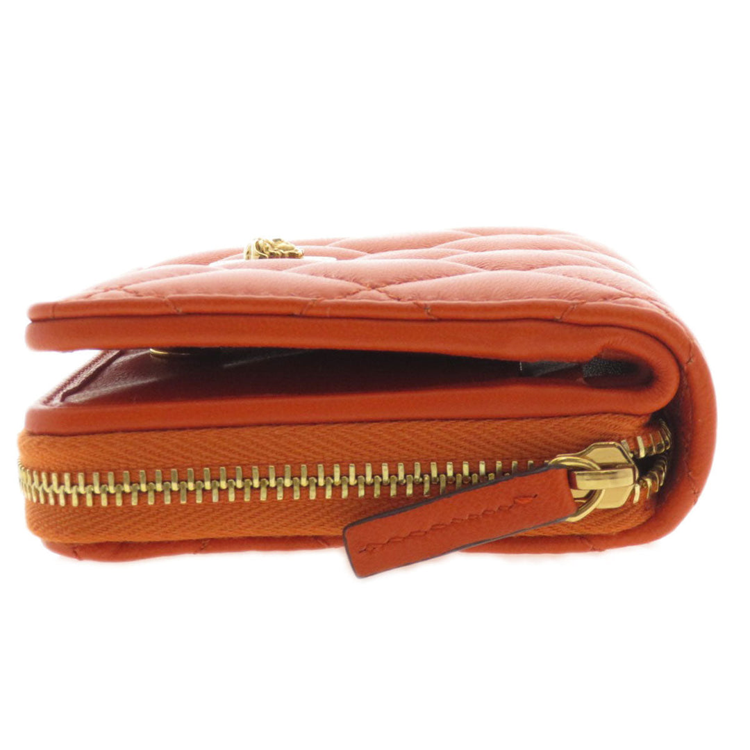 VERSACE Bifold Wallet Calfskin Orange logoMetal Women Used Authentic