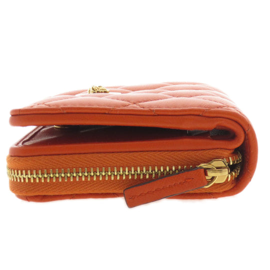 VERSACE Bifold Wallet Calfskin Orange logoMetal Women Used Authentic