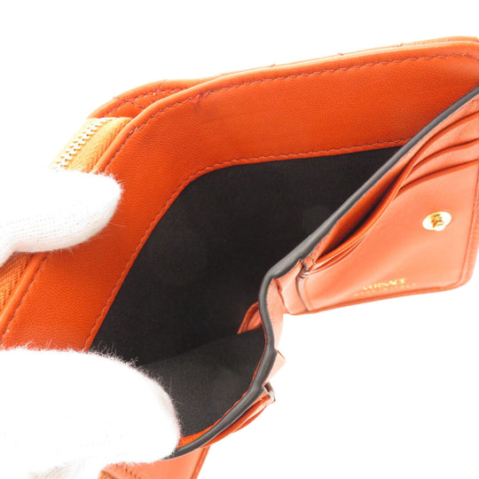 VERSACE Bifold Wallet Calfskin Orange logoMetal Women Used Authentic