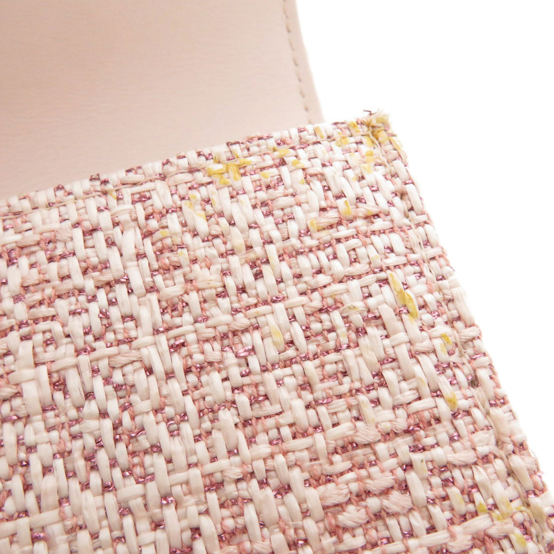 CHANEL Long Wallet Purse Leather, Tweed pink COCO Mark Women Used Authentic