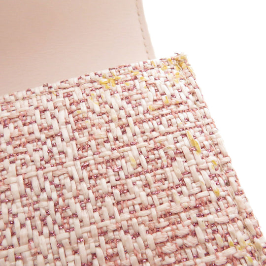 CHANEL Long Wallet Purse Leather, Tweed pink COCO Mark Women Used Authentic