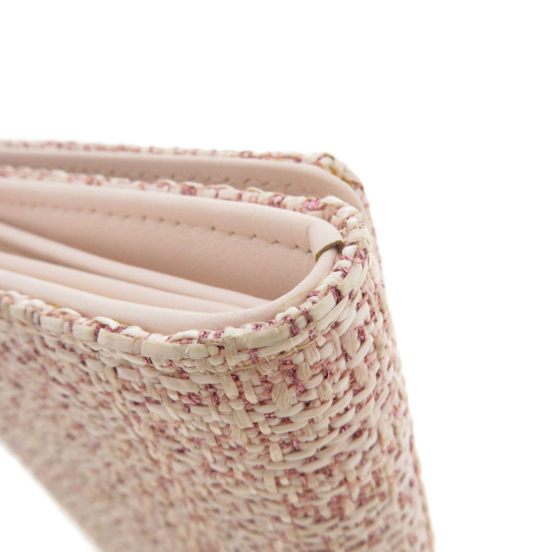 CHANEL Long Wallet Purse Leather, Tweed pink COCO Mark Women Used Authentic