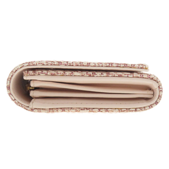 CHANEL Long Wallet Purse Leather, Tweed pink COCO Mark Women Used Authentic