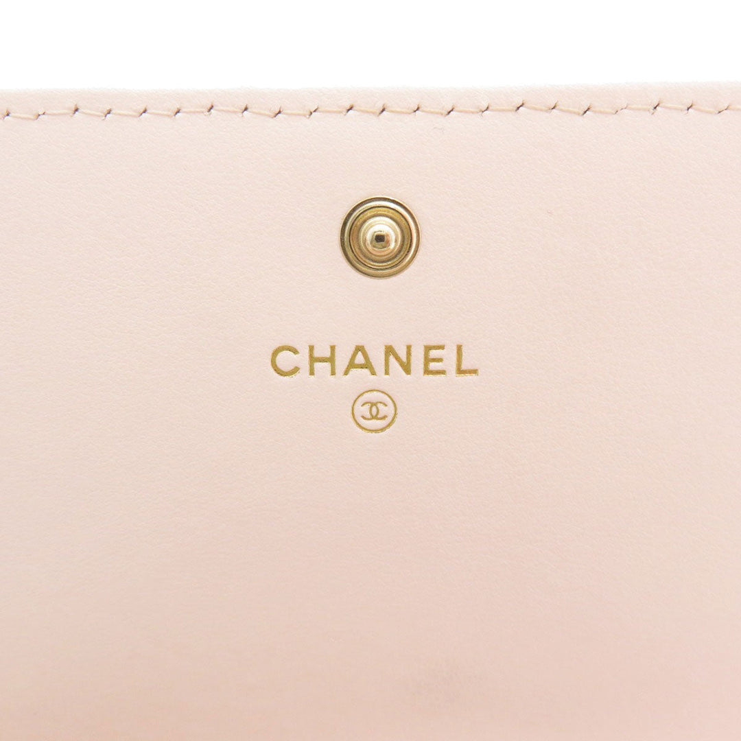 CHANEL Long Wallet Purse Leather, Tweed pink COCO Mark Women Used Authentic