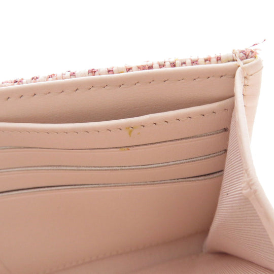 CHANEL Long Wallet Purse Leather, Tweed pink COCO Mark Women Used Authentic