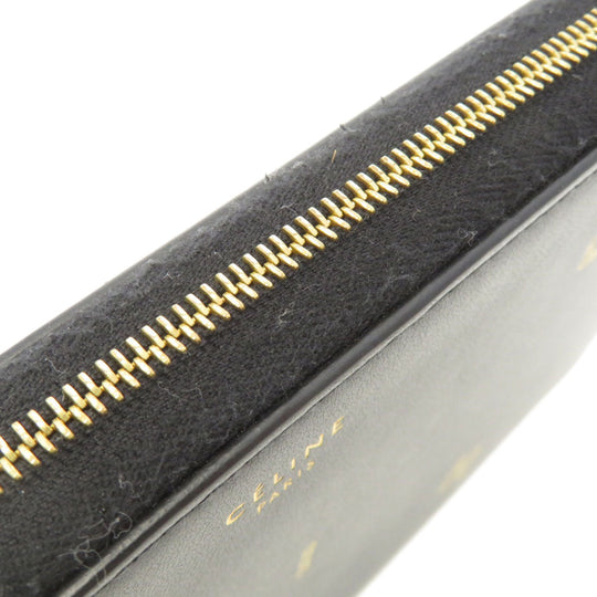 CELINE Long Wallet Purse Calfskin black Logo motif Women Used Authentic