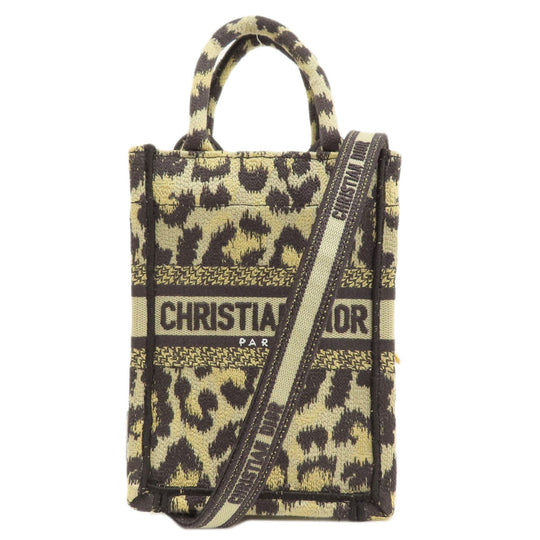 Christian Dior Handbag canvas Brown Book Tote Mini Leopard Pattern 2WAY