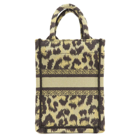 Christian Dior Handbag canvas Brown Book Tote Mini Leopard Pattern 2WAY
