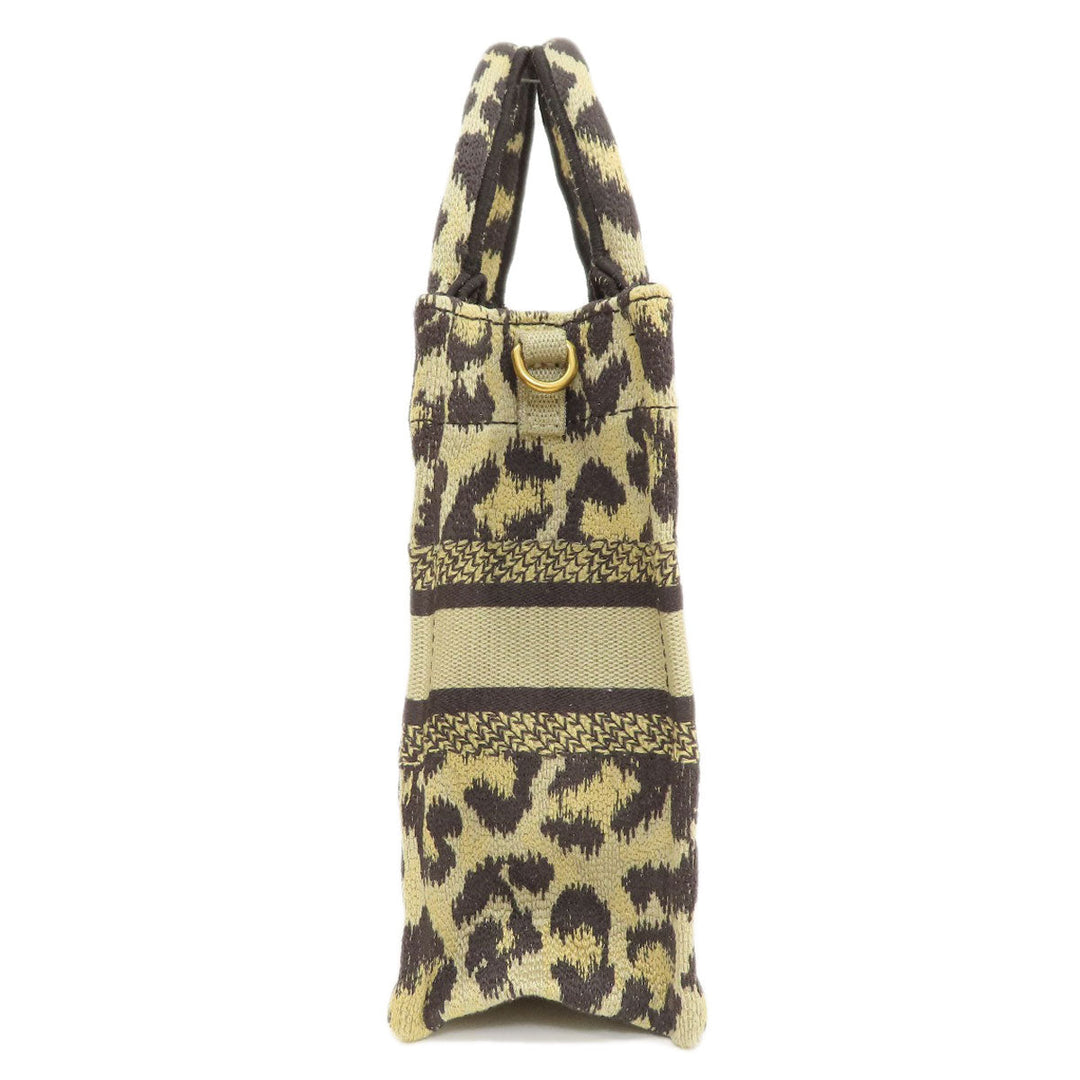 Christian Dior Handbag canvas Brown Book Tote Mini Leopard Pattern 2WAY