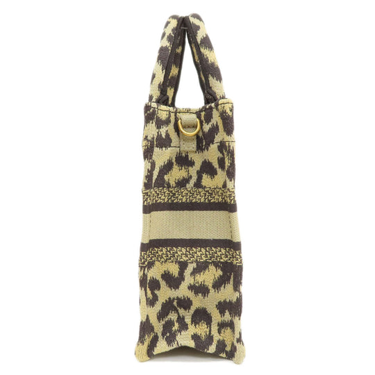 Christian Dior Handbag canvas Brown Book Tote Mini Leopard Pattern 2WAY