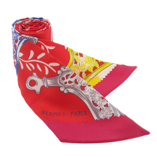 HERMES scarf silk Red Twilly Women Used Authentic