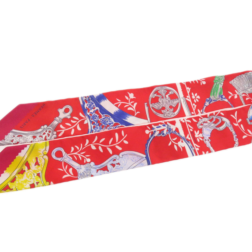 HERMES scarf silk Red Twilly Women Used Authentic