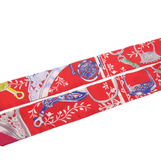 HERMES scarf silk Red Twilly Women Used Authentic