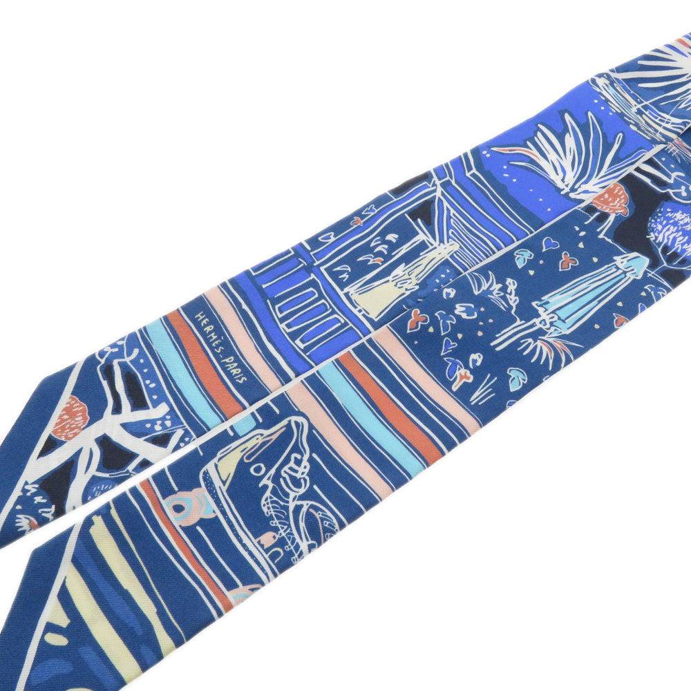 HERMES scarf silk blue Twilly Women Used Authentic