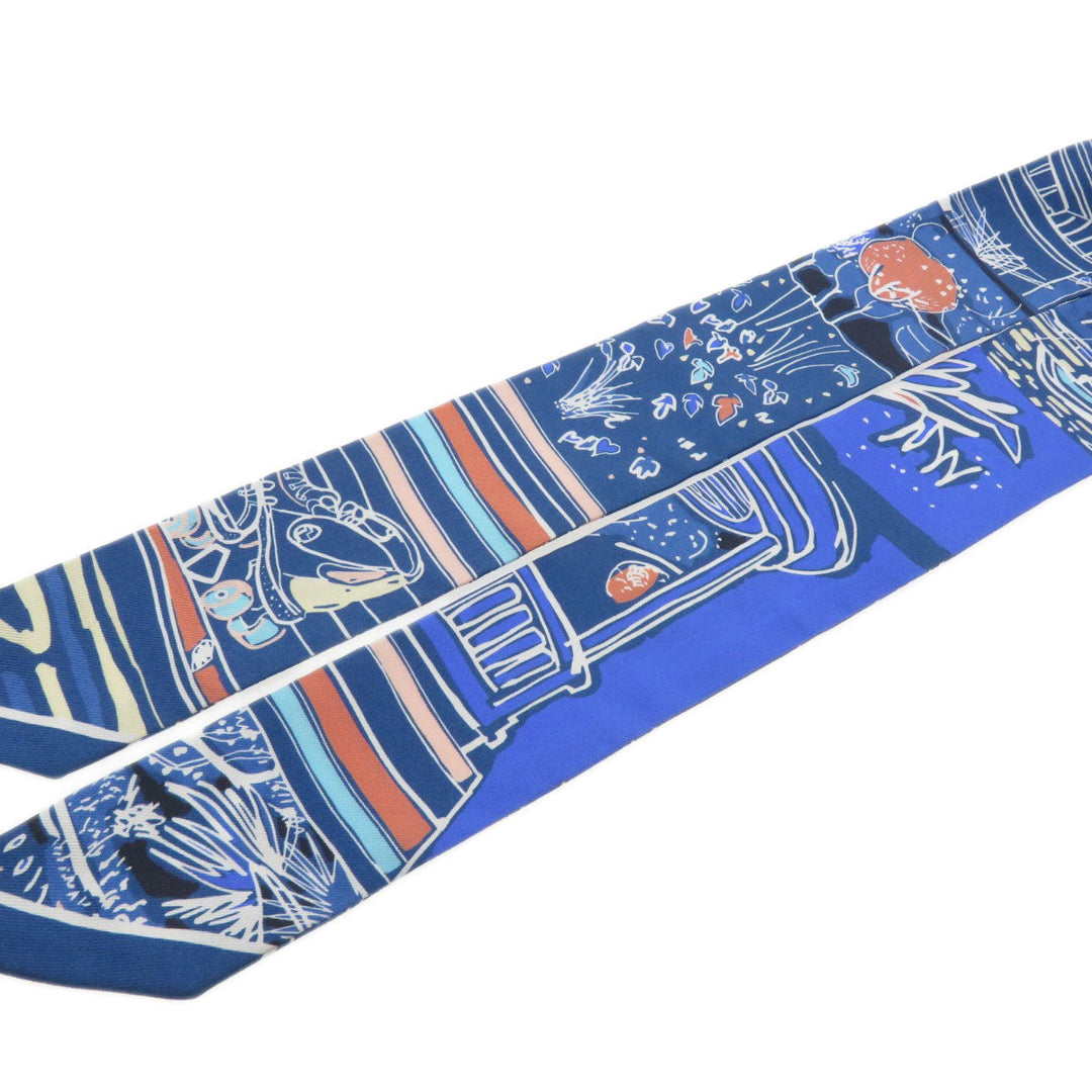HERMES scarf silk blue Twilly Women Used Authentic