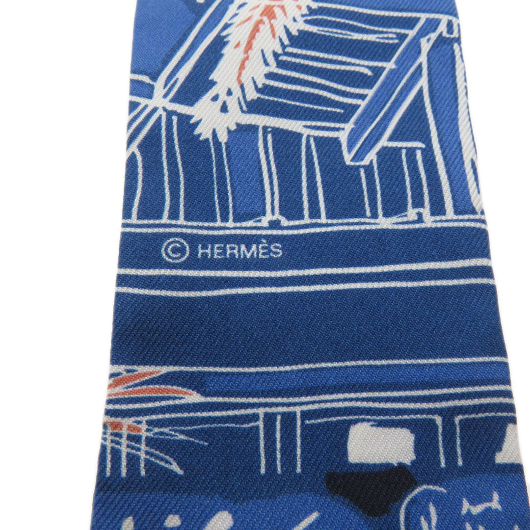 HERMES scarf silk blue Twilly Women Used Authentic