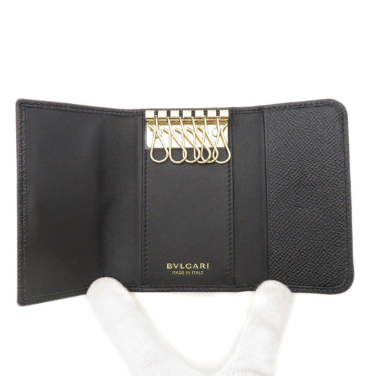 BVLGARI Key case Key holder  Calfskin black logoMetal