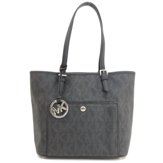 MICHAEL KORS Handbag Leather, Coated Canvas black MK signature Women Used Authentic