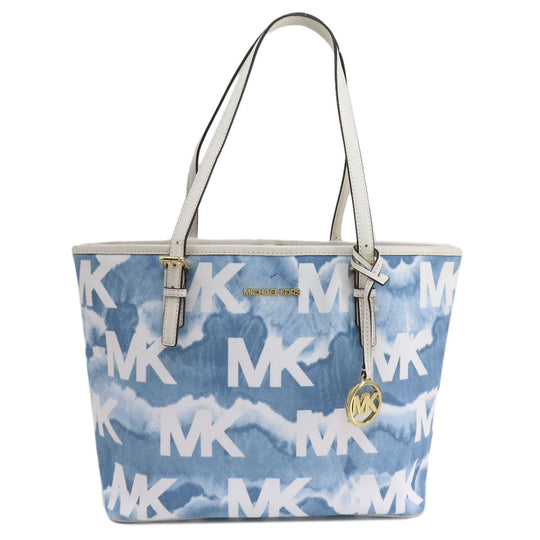 MICHAEL KORS Tote Bag PVC blue Watercolor pattern Women Used Authentic