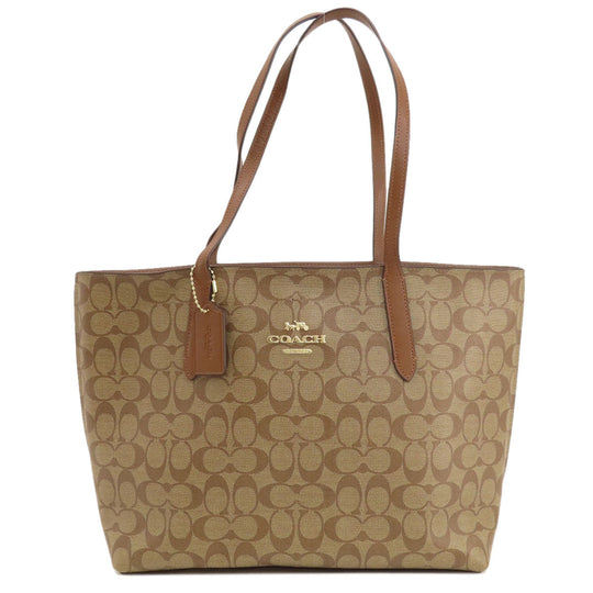 COACH Tote Bag F67108 PVC Brown Signature Women Used Authentic