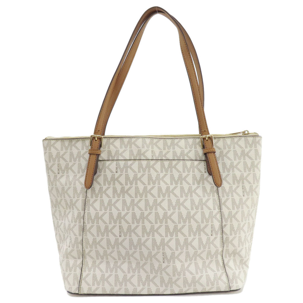 MICHAEL KORS Tote Bag Leather, Coated Canvas white MK signature Women Used Authentic