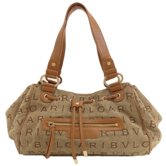 BVLGARI Tote Bag canvas Brown Logo mania