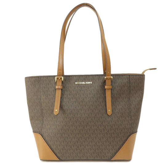 MICHAEL KORS Tote Bag PVC Brown MK signature Women Used Authentic