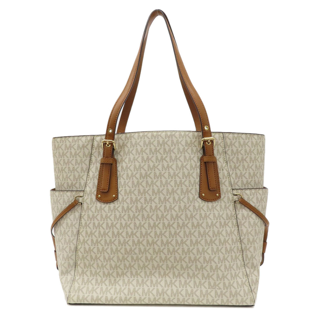 MICHAEL KORS Tote Bag Leather, Coated Canvas white MK signature Women Used Authentic