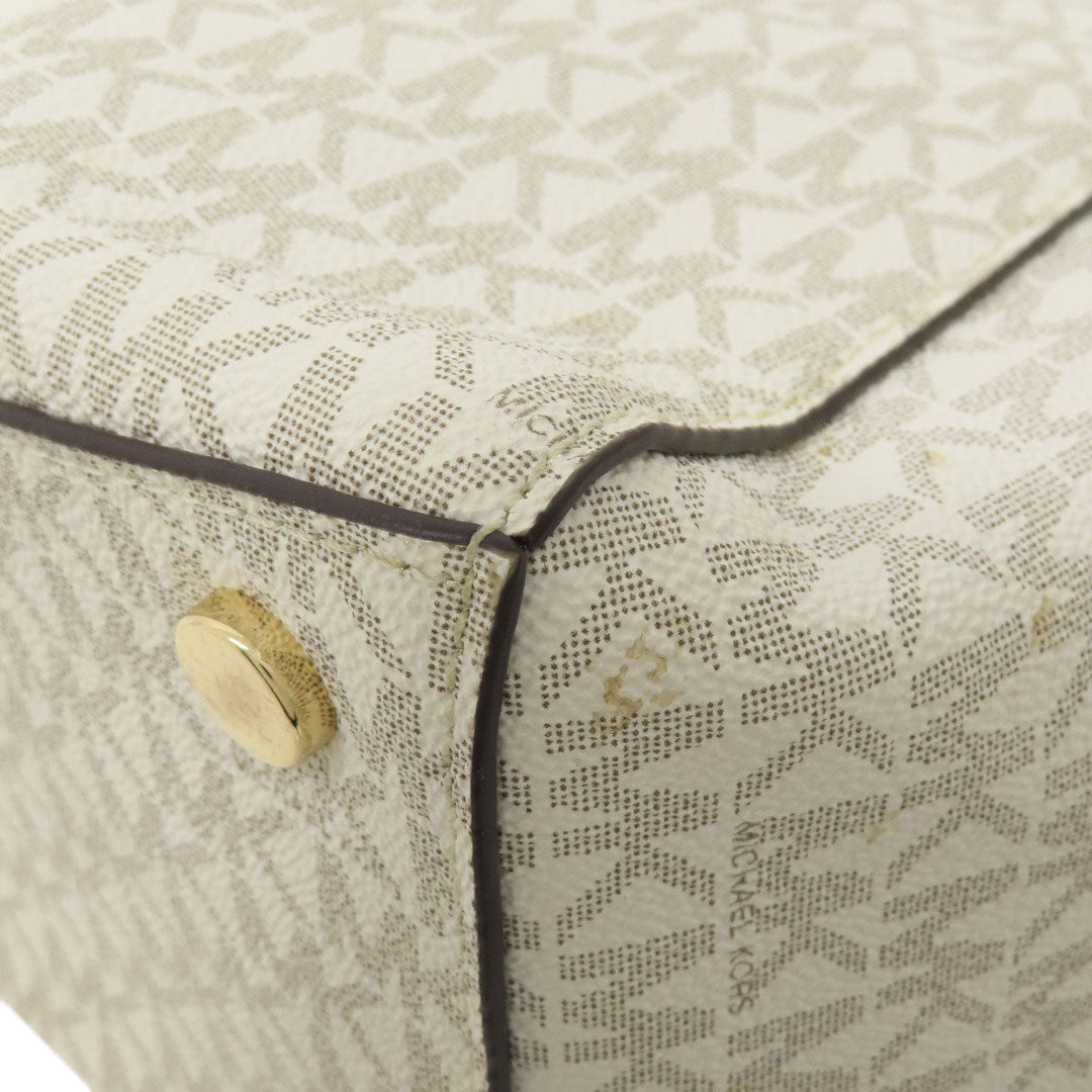MICHAEL KORS Tote Bag Leather, Coated Canvas white MK signature Women Used Authentic