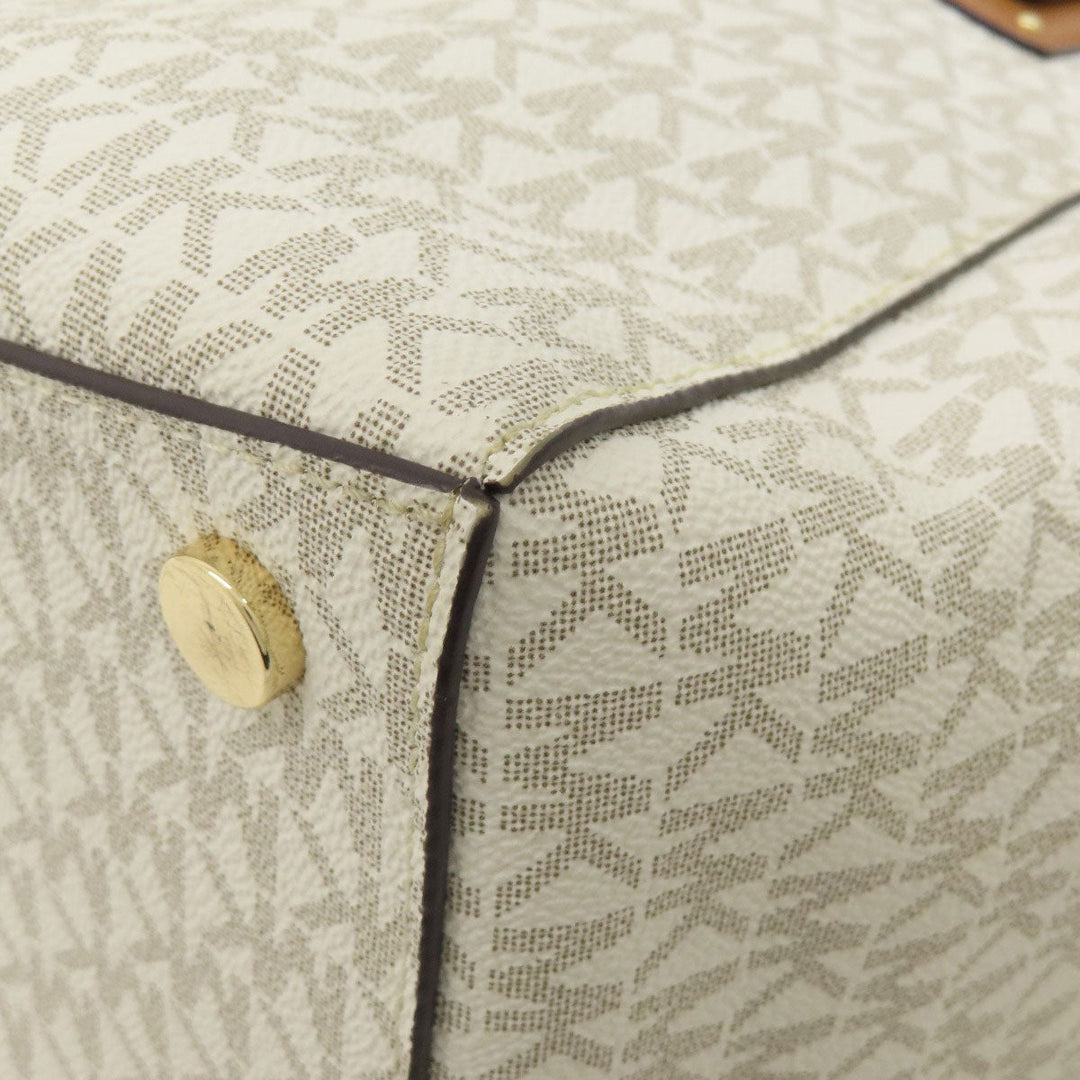 MICHAEL KORS Tote Bag Leather, Coated Canvas white MK signature Women Used Authentic