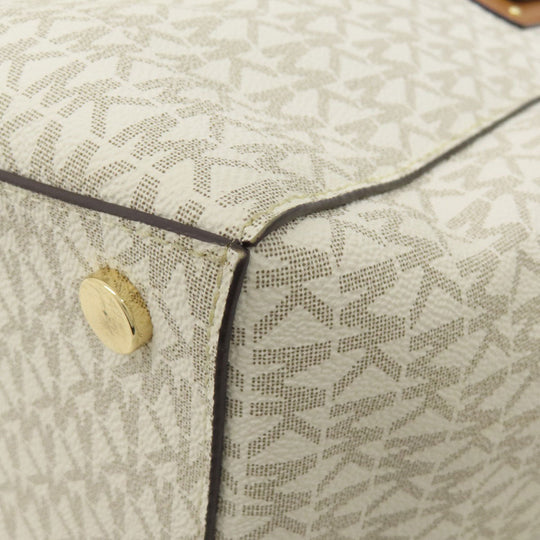 MICHAEL KORS Tote Bag Leather, Coated Canvas white MK signature Women Used Authentic