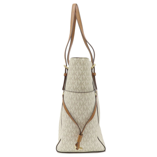MICHAEL KORS Tote Bag Leather, Coated Canvas white MK signature Women Used Authentic