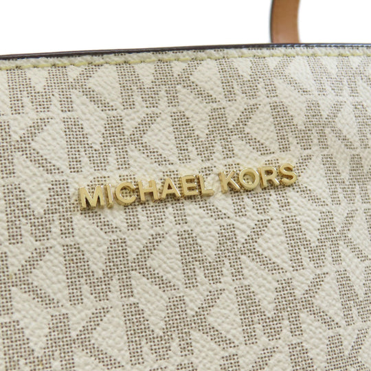 MICHAEL KORS Tote Bag Leather, Coated Canvas white MK signature Women Used Authentic