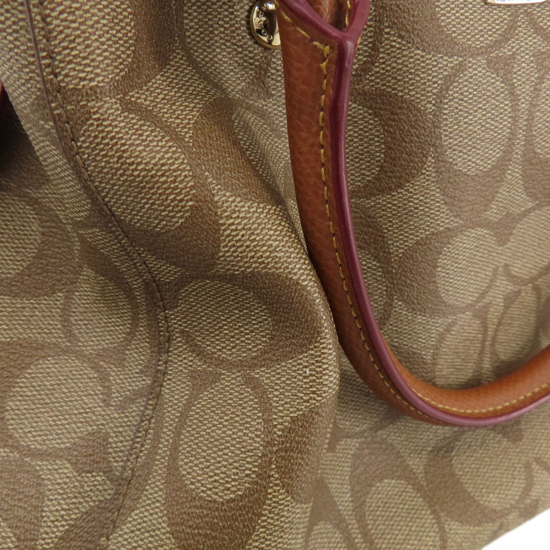 COACH Handbag F34605 PVC Brown Signature 2WAY Women Used Authentic