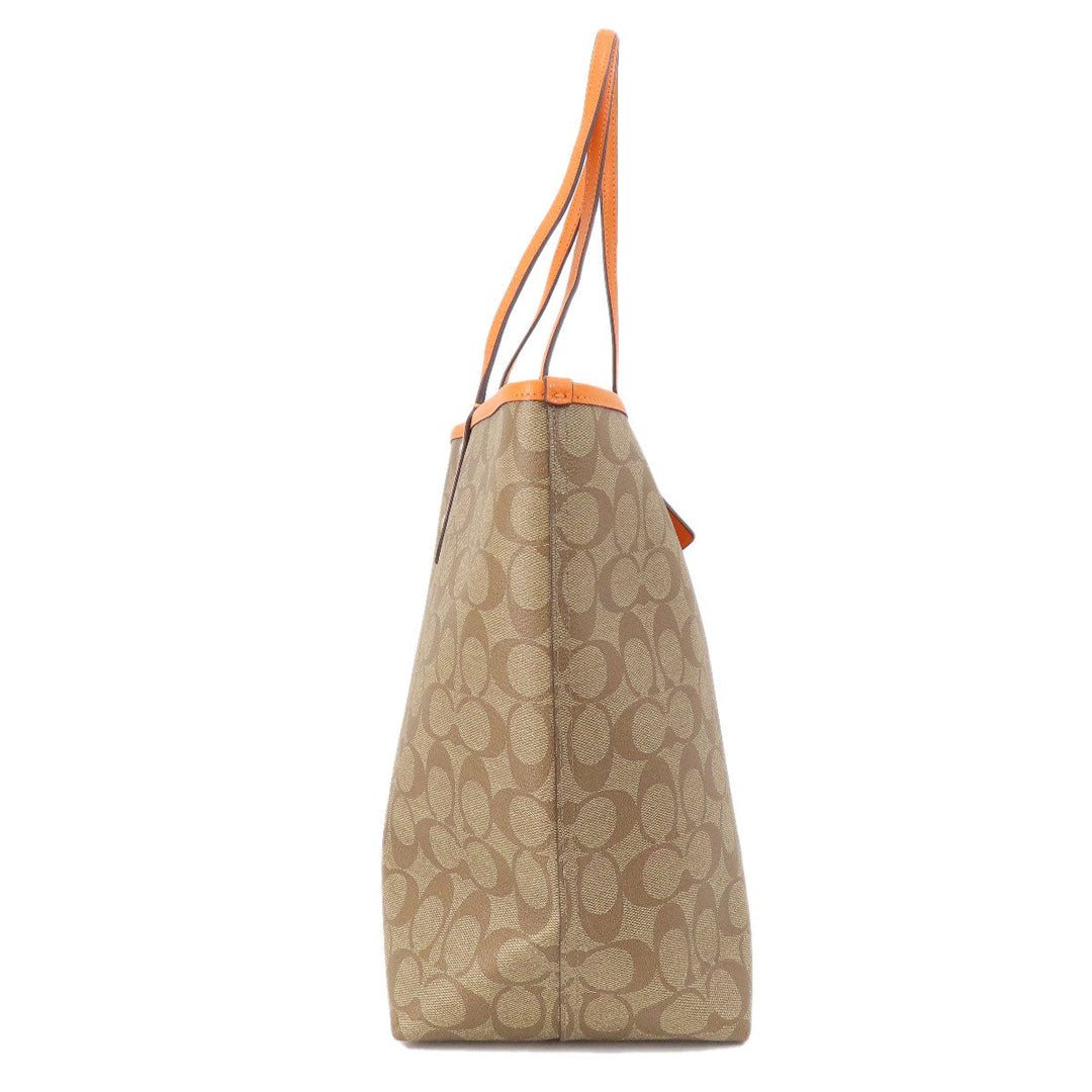 COACH Tote Bag PVC Brown Reversible Signature Women Used Authentic
