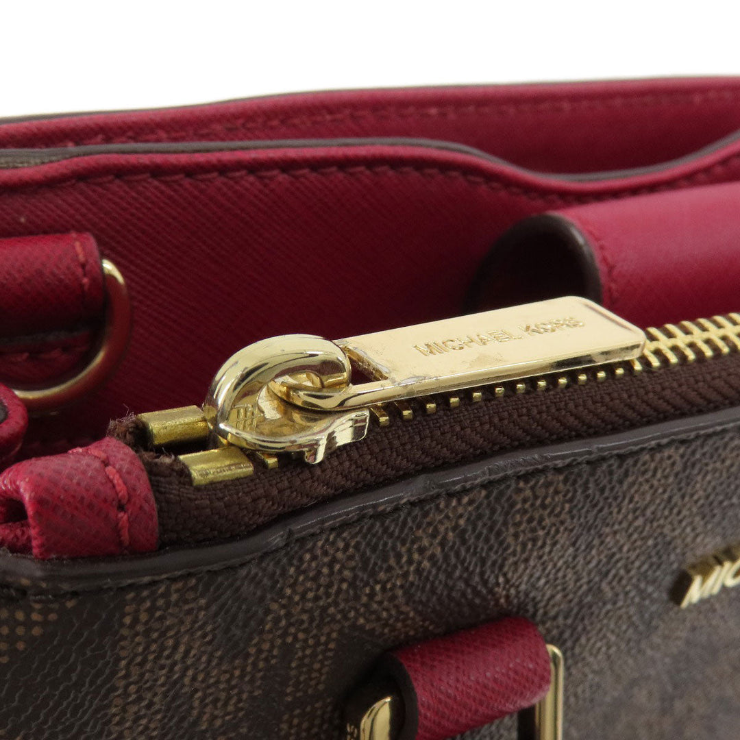 MICHAEL KORS Handbag Leather, Coated Canvas Brown MK Signature 2WAY Women Used Authentic