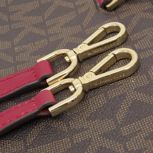 MICHAEL KORS Handbag Leather, Coated Canvas Brown MK Signature 2WAY Women Used Authentic